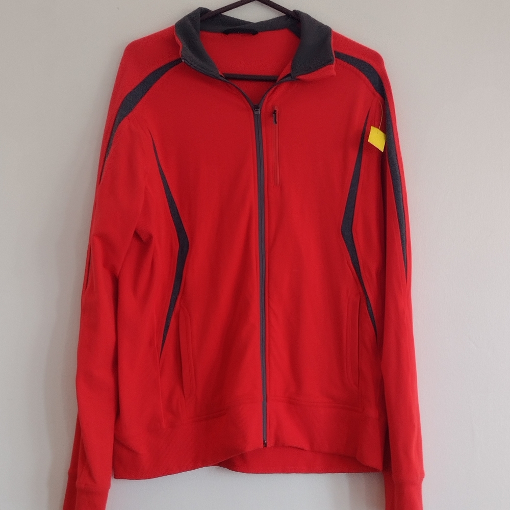 Lululemon athletica red and gray men's jacket.